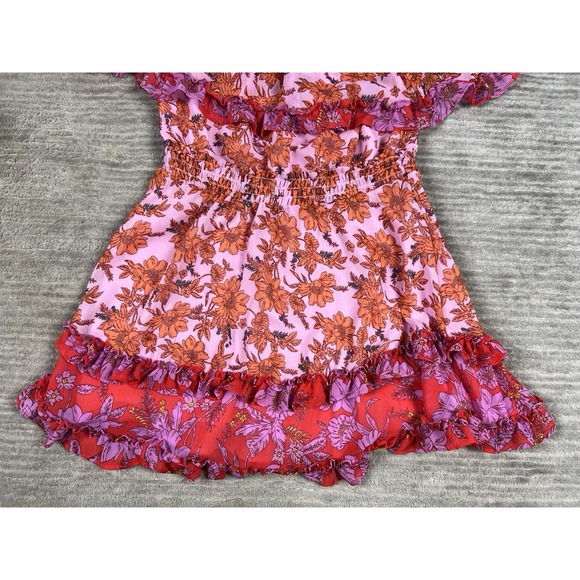 Jessica Simpson Dress Womens Medium‎ Pink Floral Off Shoulder Mini Lined Tiered - Picture 3 of 14